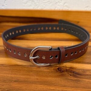 Brown Vegan Leather Belt with Heart Shaped Cutouts and Silver Buckle